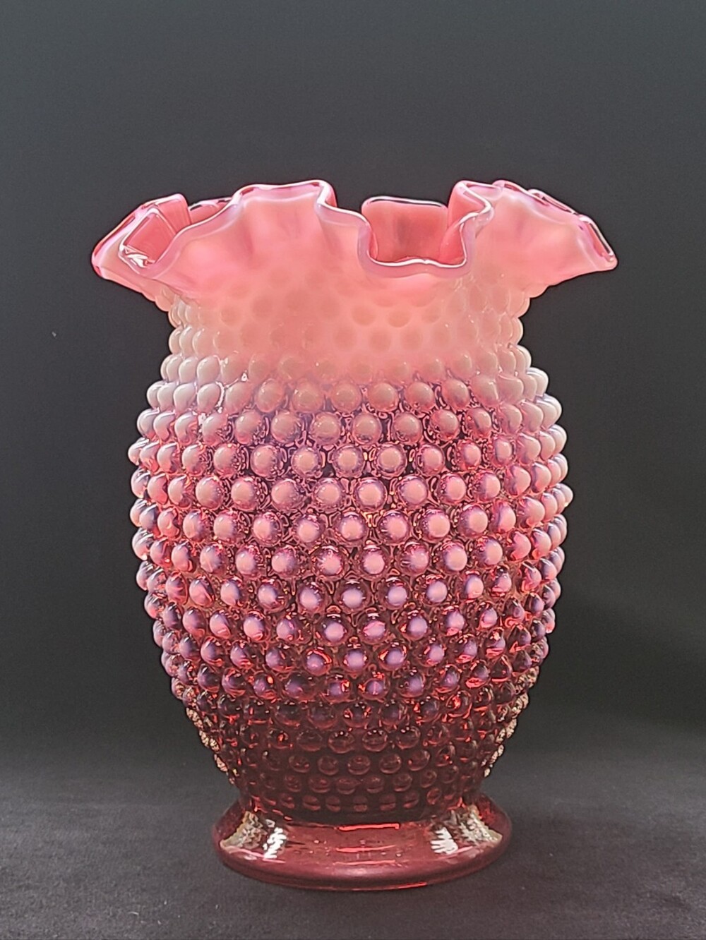 Fenton Cranberry Opalescent Hobnail Vintage Vase
